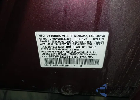 2009 Honda Pilot Lx z USA, uszkodzony, nr VIN 5FNYF482X9B013450